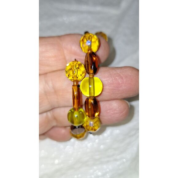 Amber Glass Memory Wire Wrap Bracelet AB Coated Fairycore Elegant Sparkly - Picture 6 of 7